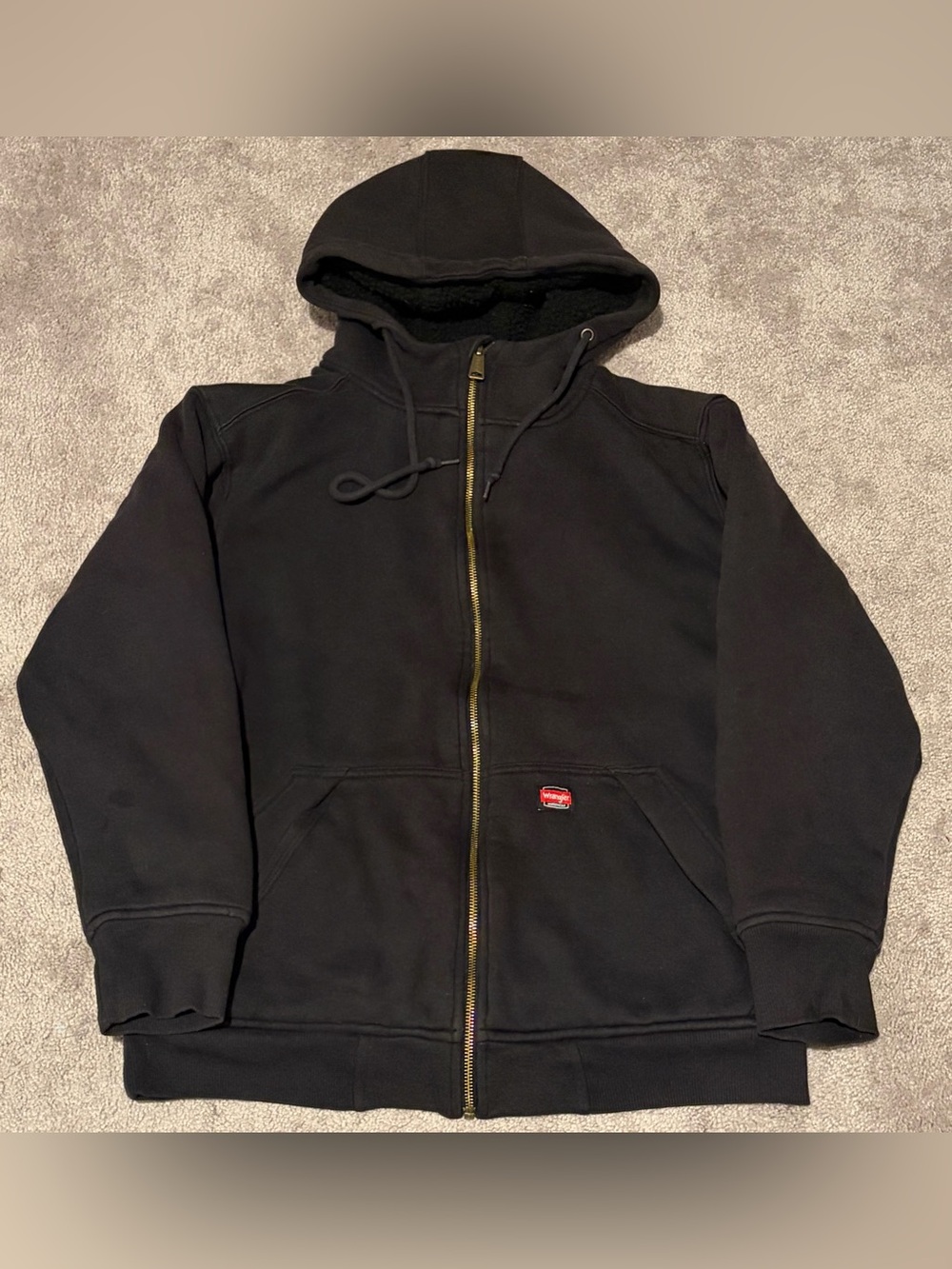 Wrangler Workerwear Men’s Sherpa Lined Black Full Zip Hoodie Size Small